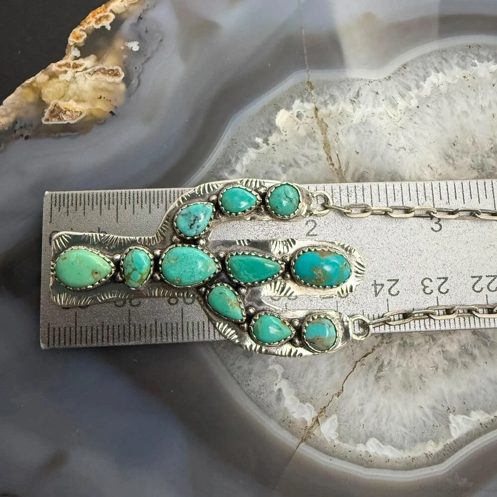 Sterling Southwestern Style Kingman Turquoise Cactus Pendant 22.5